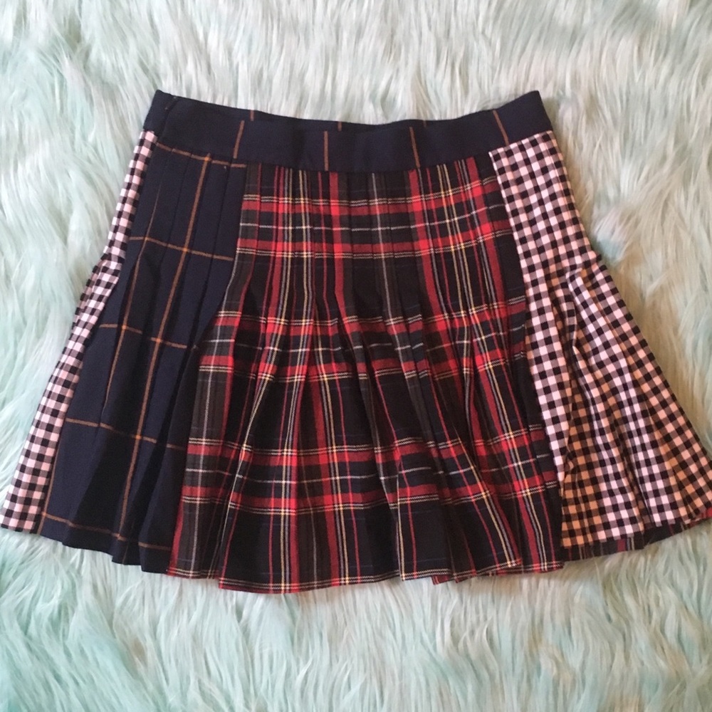 Zara Pleated Mixed Print Check Mini Skirt Sz M - Picture 6 of 7